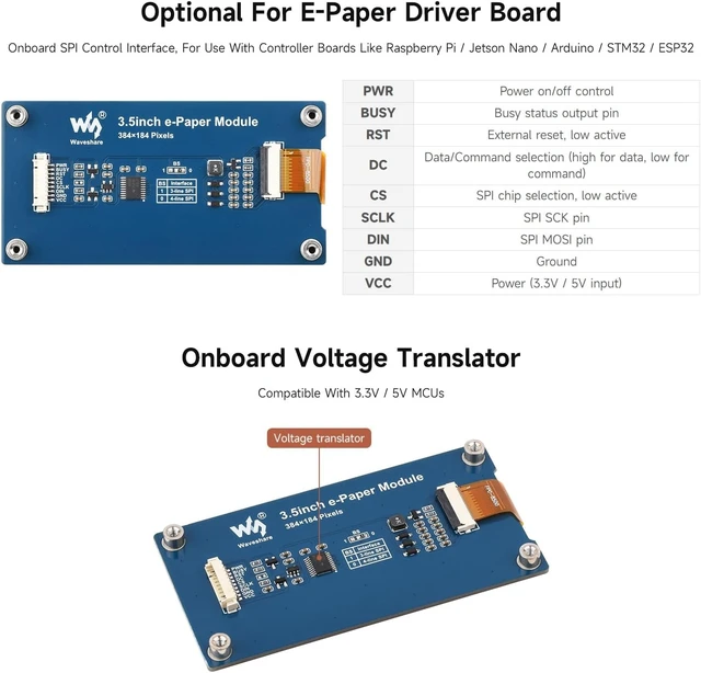 Alt view image 6 of 7 - Waveshare 3.5inch E-Paper Display (G), E-Ink Display, 384 × 184 Pixels, Red/Yellow/Black/White, SPI Interface, Raw E-Paper, Without Driver
