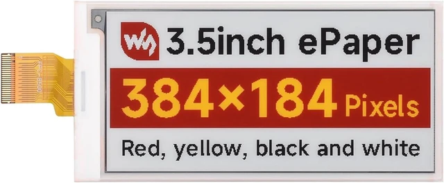 Main image of Waveshare 3.5inch E-Paper Display (G), E-Ink Display, 384 × 184 Pixels, Red/Yellow/Black/White, SPI Interface, Raw E-Paper, Without Driver