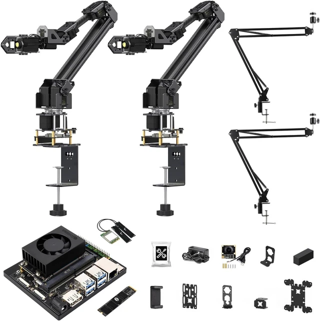 Main image of Waveshare 5 + 1 DOF High-Torque Serial Bus Servo Dual Robotic Arm AI Kit, Supports Hugging Face LeRobot AI Robotic Project, ESP32, 2-DOF Wrist Joint, with Jetson Orin NX 8GB Kit