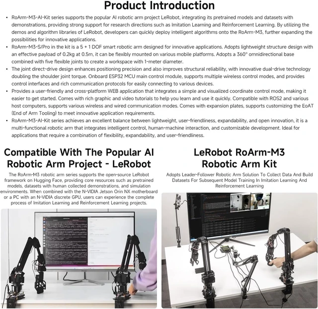 Alt view image 5 of 7 - Waveshare 5 + 1 DOF High-Torque Serial Bus Servo Dual Robotic Arm AI Kit, Supports Hugging Face LeRobot AI Robotic Project, ESP32, 2-DOF Wrist Joint, Flexible Expansion, Wireless Control