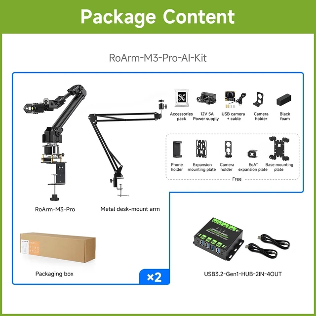 Alt view image 2 of 7 - Waveshare 5 + 1 DOF High-Torque Serial Bus Servo Dual Robotic Arm AI Kit, Supports Hugging Face LeRobot AI, ESP32, 2-DOF Wrist Joint, Flexible Expansion, Wireless Control, 5X All-Metal ST3235 Servos
