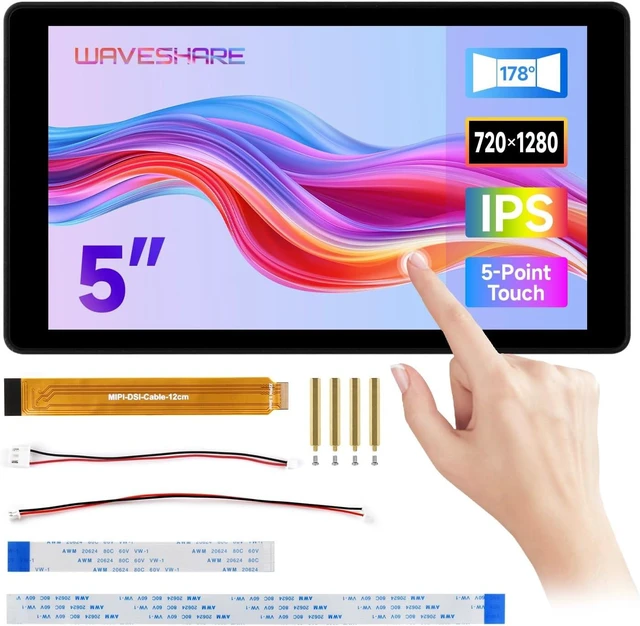 Main image of Waveshare 5inch DSI Capacitive Touch Display, Compatible with Raspberry Pi 5/4B/3B+/3A+, 720 × 1280, IPS, Optical Bonding Toughened Glass Panel, DSI Interface, 5-Point Touch, Aluminum Alloy Case