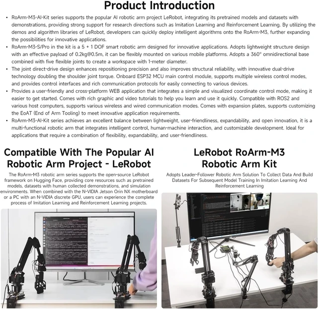 Alt view image 5 of 7 - Waveshare 5 + 1 DOF High-Torque Serial Bus Servo Dual Robotic Arm AI Kit, Supports Hugging Face LeRobot AI, ESP32, 2-DOF Wrist Joint, Flexible Expansion, Wireless Control, 5X All-Metal ST3235 Servos