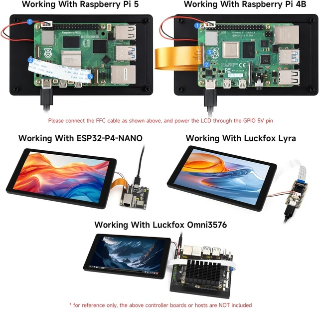 Alt view image 5 of 7 - Waveshare 5inch DSI Capacitive Touch Display, Compatible with Raspberry Pi 5/4B/3B+/3A+, 720 × 1280, IPS, Optical Bonding Toughened Glass Panel, DSI Interface, 5-Point Touch, Aluminum Alloy Case