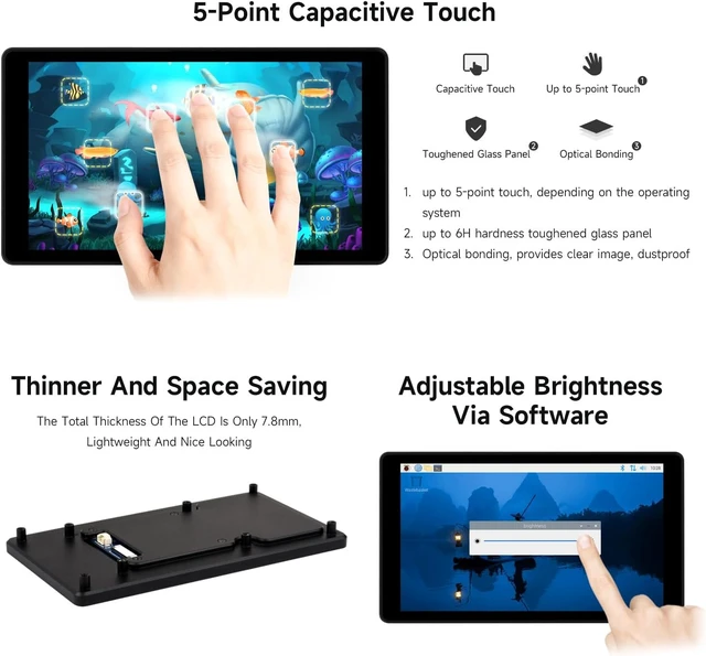 Alt view image 6 of 7 - Waveshare 5inch DSI Capacitive Touch Display, Compatible with Raspberry Pi 5/4B/3B+/3A+, 720 × 1280, IPS, Optical Bonding Toughened Glass Panel, DSI Interface, 5-Point Touch, Aluminum Alloy Case