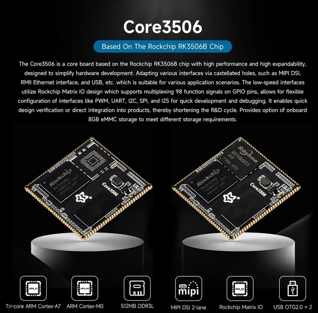 Alt view image 3 of 6 - Waveshare Luckfox Core3506 Core Board Based On Rockchip RK3506B Chip, Onboard 512MB DDRL3, Integrates Triple-core ARM Cortex-A7 and ARM Cortex-M0 Processors, Without eMMC