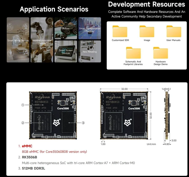 Alt view image 5 of 6 - Waveshare Luckfox Core3506 Core Board Based On Rockchip RK3506B Chip, Onboard 512MB DDRL3, Integrates Triple-core ARM Cortex-A7 and ARM Cortex-M0 Processors, Without eMMC