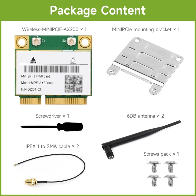 Alt view image 2 of 7 - Waveshare Wireless MINIPCIE AX200 NIC, Compatible with Linux, Windows 10/11, Giga-bit Dual-Band Wi-Fi 6, 802.11AX Standard, Bluetooth 5.2