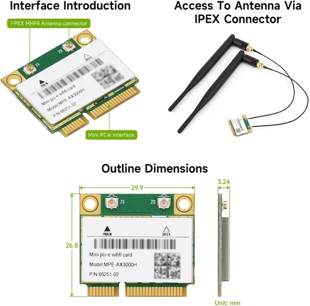Alt view image 7 of 7 - Waveshare Wireless MINIPCIE AX200 NIC, Compatible with Linux, Windows 10/11, Giga-bit Dual-Band Wi-Fi 6, 802.11AX Standard, Bluetooth 5.2