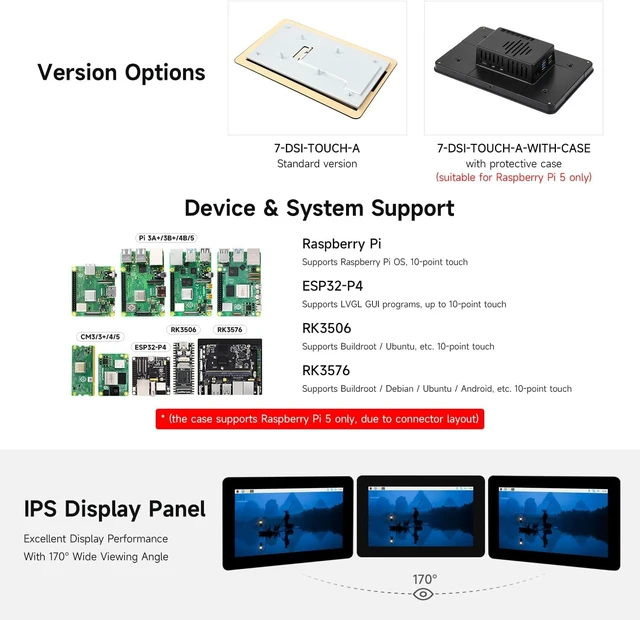 Alt view image 4 of 7 - Waveshare 7inch DSI Capacitive Touch Display, 720×1280 Pixels, IPS Panel, Optical Bonding Toughened Glass Panel, 10-Point Touch, Anti-Fingerprint Process, Comes with Protective Case