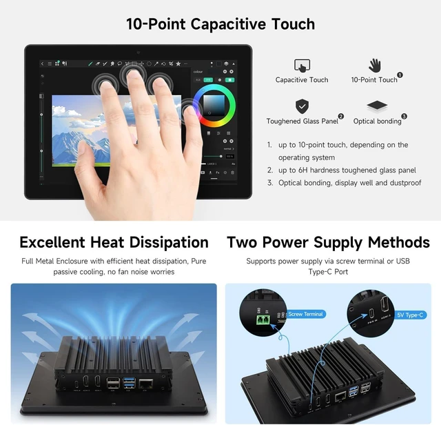 Alt view image 6 of 7 - Waveshare Industrial HMI All-in-one Touch Display, Compatible with Raspberry Pi, 10.1inch Screen Monitor, Dual 4K HDMI Output, 10-Point Touch