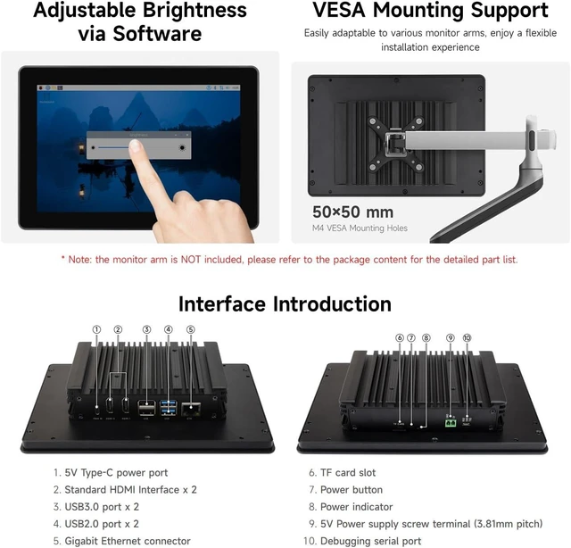 Alt view image 7 of 7 - Waveshare Industrial HMI All-in-one Touch Display, Compatible with Raspberry Pi, 10.1inch Screen Monitor, Dual 4K HDMI Output, 10-Point Touch