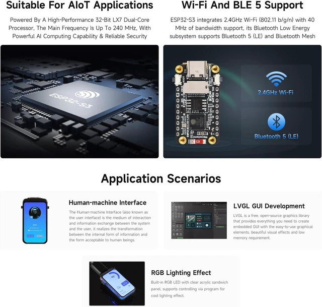 Alt view image 5 of 6 - Waveshare ESP32-S3 1.47inch LCD Display Development Board, 172×320 Resolution, 262K Display Color, Supports 2.4GHz Wi-Fi/BLE 5, 240MHz LX7 Dual-core Processor, ESP32 with Display