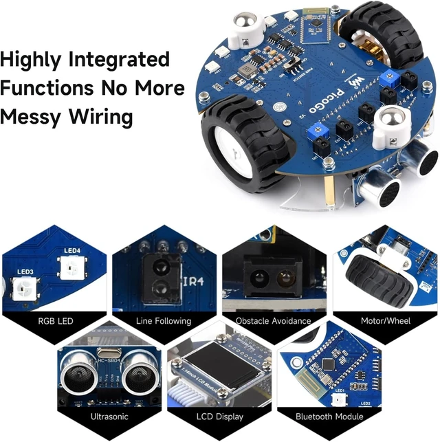 Alt view image 5 of 7 - Waveshare Pico2Go Mobile Robot, Compatible with Raspberry Pi Pico Series Board, Based On RP2350-Plus, Self Driving, Remote Control, Includes RP2350-Plus Control Board