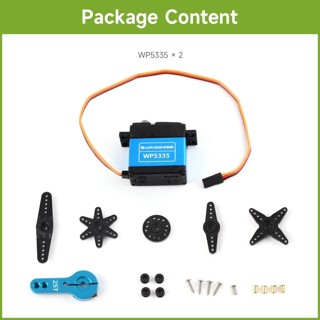 Alt view image 2 of 6 - Waveshare 2PCS 35kg.cm High-Torque 180° Digital Servo, Copper and Steel Gears, Includes Multiple Servo Arms for Versatile Assembly, Water-Resistant and Dust-Resistant Design