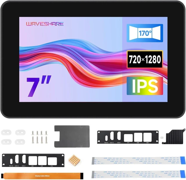 Main image of Waveshare 7inch 720 × 1280 Industrial HMI Touch Display, Compatible with Raspberry Pi 4 and Pi 5, Dual 4K HDMI Output, 10-Point Touch, Optical Bonding, Aluminum Alloy Case for Heat Dissipation