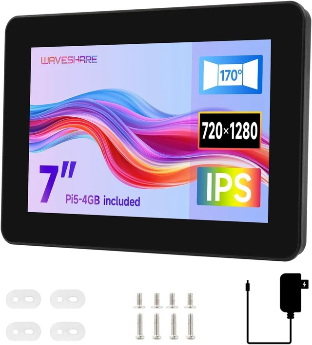Main image of waveshare 7inch 720 × 1280 Industrial HMI Pi4 All-in-one Touch Display, Built-in Raspberry Pi 5-4GB, Dual 4K HDMI Output, 10-Point Touch, Optical Bonding, Aluminum Alloy Case for Heat Dissipation