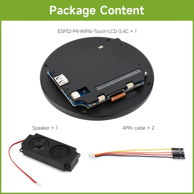 Alt view image 2 of 7 - Waveshare ESP32-P4 3.4inch WIFI6 Round Touch Display Development Board, 800 × 800, 170° Viewing Angle, Optical Bonding Toughened Glass, Onboard Dual Microphones, Support Wi-Fi 6 / Bluetooth 5 (LE)