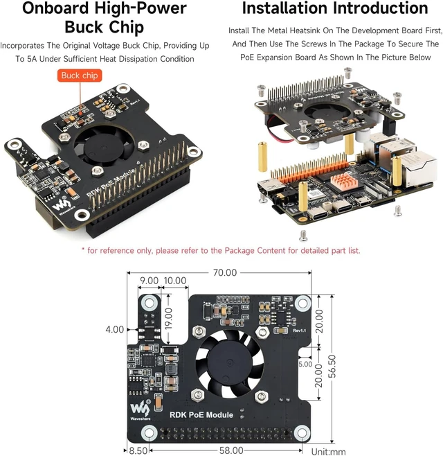Alt view image 6 of 6 - Waveshare Power Over Ethernet Expansion Board for RDK X5, Onboard Cooling Fan, with Metal Heatsink, Supports 802.3af/at Network Standard, RDK PoE Module