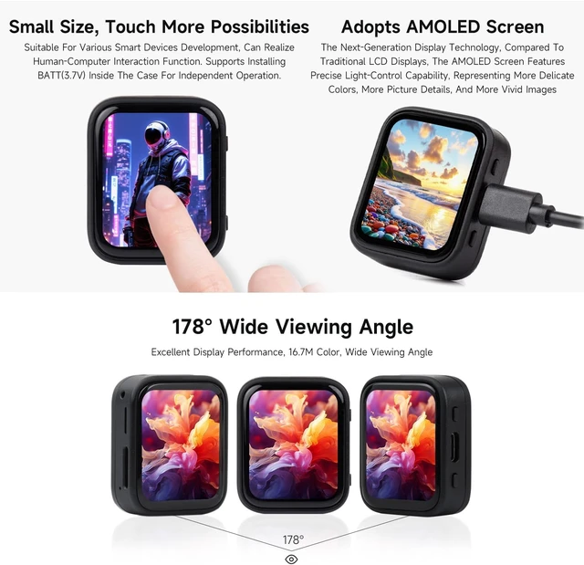 Alt view image 5 of 7 - Waveshare RP2350 1.8inch AMOLED Touch Display Development Board, 368×448 Pixels, Low Power Touchscreen, QSPI Interface, Dual-core & Dual-Architecture Design, Accelerometer and Gyroscope Sensor