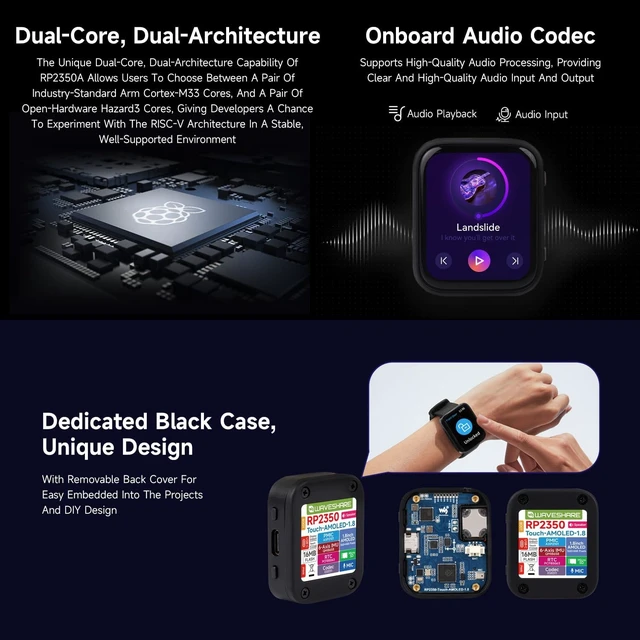Alt view image 6 of 7 - Waveshare RP2350 1.8inch AMOLED Touch Display Development Board, 368×448 Pixels, Low Power Touchscreen, QSPI Interface, Dual-core & Dual-Architecture Design, Accelerometer and Gyroscope Sensor