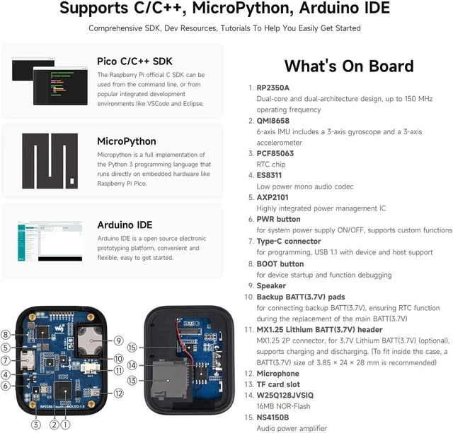 Alt view image 7 of 7 - Waveshare RP2350 1.8inch AMOLED Touch Display Development Board, 368×448 Pixels, Low Power Touchscreen, QSPI Interface, Dual-core & Dual-Architecture Design, Accelerometer and Gyroscope Sensor