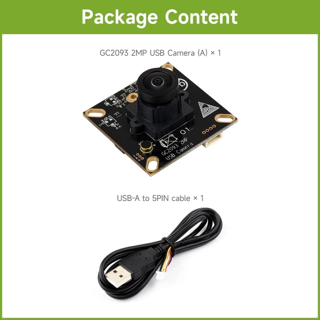 Alt view image 2 of 5 - Waveshare GC2093 2MP USB Camera Module, Wide Dynamic Backlight Imaging, Fixed-Focus, Onboard Microphone, Adopts GC2093 Sensor Chip, USB 2.0 Interface