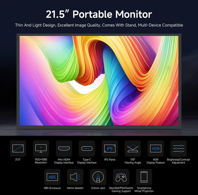 Alt view image 3 of 7 - waveshare Luckfox 21.5inch Portable Monitor with Stand, Compatible with Raspberry Pi OS/Ubuntu/Kali/WIN10 loT, 1920 × 1080, 120Hz, 178° Viewing Angle, IPS Screen, No Touch