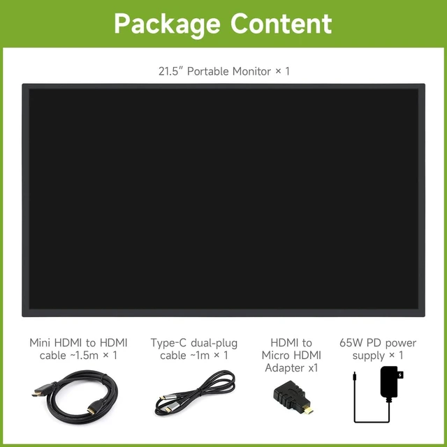 Alt view image 2 of 7 - waveshare Luckfox 21.5inch Portable Monitor with Stand, Compatible with Raspberry Pi OS/Ubuntu/Kali/WIN10 loT, 1920 × 1080, 120Hz, 178° Viewing Angle, IPS Screen, No Touch