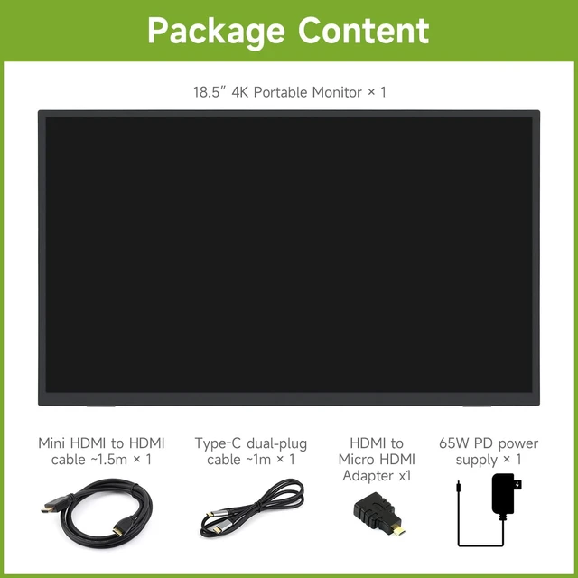 Alt view image 2 of 7 - Wavesahre Luckfox 18.5inch 4K Portable Monitor with Stand, Compatible with Raspberry Pi OS/Ubuntu/Kali/WIN10 loT, 3840 × 2160, 60Hz Refresh Rate, 178° Viewing Angle, IPS Screen, No Touch