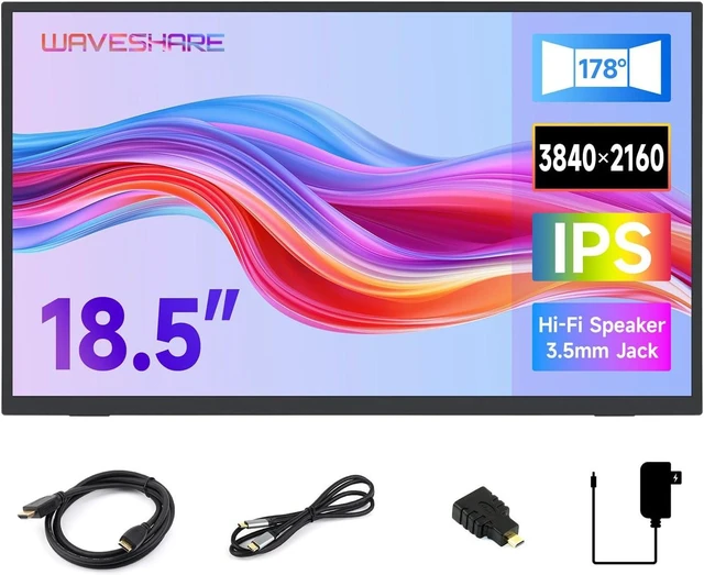 Main image of Wavesahre Luckfox 18.5inch 4K Portable Monitor with Stand, Compatible with Raspberry Pi OS/Ubuntu/Kali/WIN10 loT, 3840 × 2160, 60Hz Refresh Rate, 178° Viewing Angle, IPS Screen, No Touch