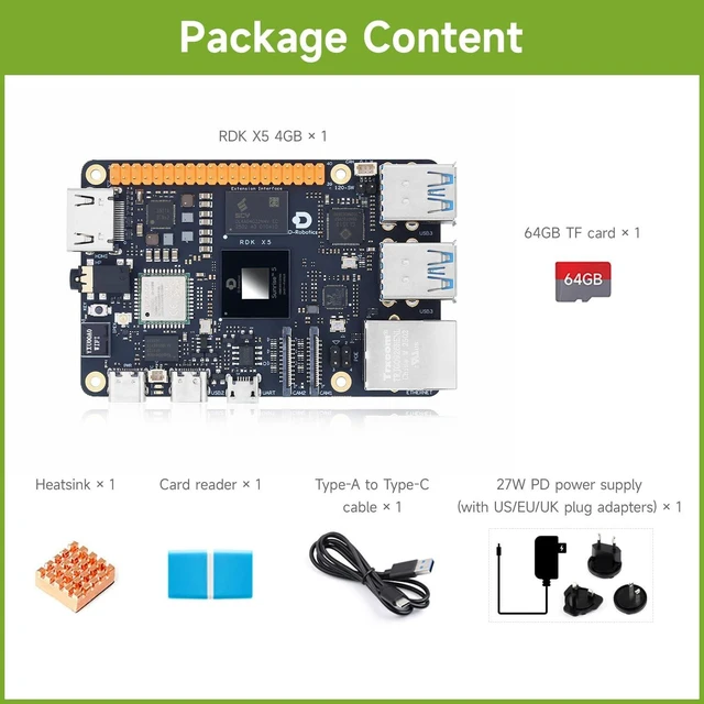 Alt view image 2 of 7 - Waveshare 4GB D-Robotics RDK X5 Basic Kit, Powered by Sunrise 5 Chip, Octa-core Cortex A55 Processor, 10 Tops Computing Power, Bundle with 64GB TF Card and Acce (6 Items)