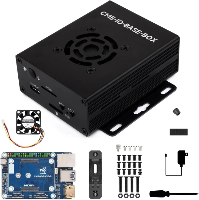 Main image of waveshare Mini Base Board, Mini-WaComputer Designed for Raspberry Pi Compute Module 5 (NOT Included), Onboard EEPROM and Encryption Chip, Including Metal Case and Power Supply
