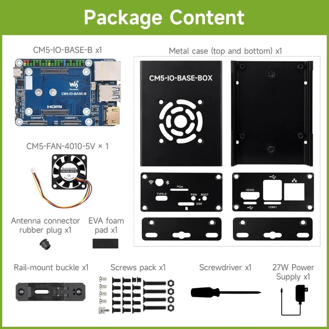 Alt view image 2 of 7 - waveshare Mini Base Board, Mini-WaComputer Designed for Raspberry Pi Compute Module 5 (NOT Included), Onboard EEPROM and Encryption Chip, Including Metal Case and Power Supply