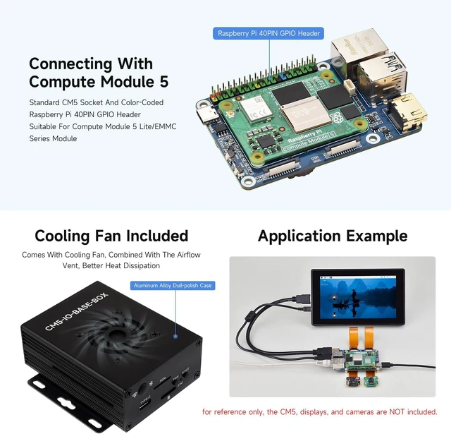 Alt view image 4 of 7 - waveshare Mini Base Board, Mini-WaComputer Designed for Raspberry Pi Compute Module 5 (NOT Included), Onboard EEPROM and Encryption Chip, Including Metal Case and Power Supply