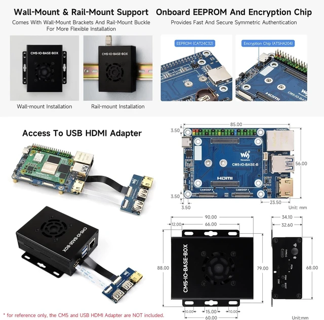 Alt view image 6 of 7 - waveshare Mini Base Board, Mini-WaComputer Designed for Raspberry Pi Compute Module 5 (NOT Included), Onboard EEPROM and Encryption Chip, Including Metal Case and Power Supply