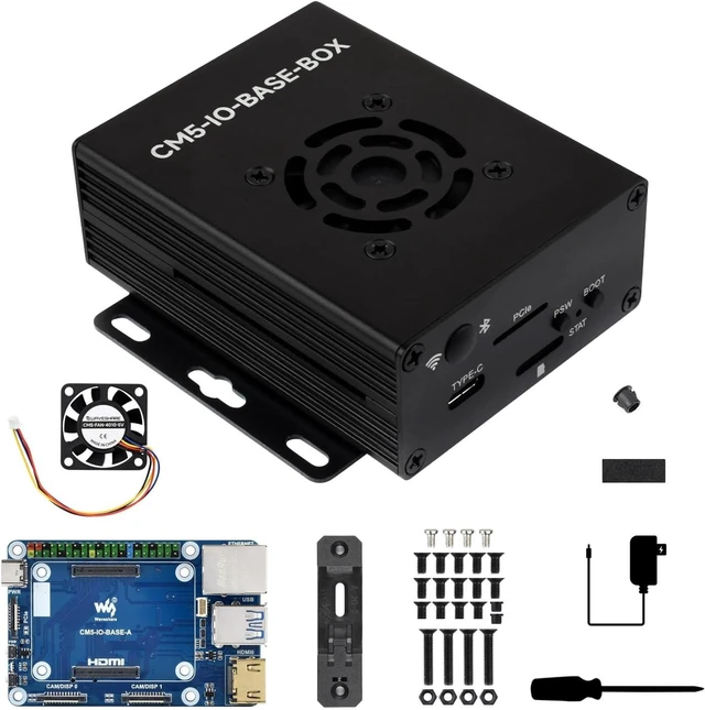Main image of Waveshare Mini Base Board, Mini-WaComputer Designed for Raspberry Pi Compute Module 5 (NOT Included), Including Metal Case and Power Supply