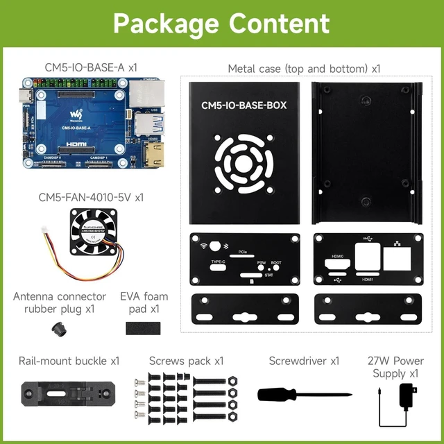 Alt view image 2 of 7 - Waveshare Mini Base Board, Mini-WaComputer Designed for Raspberry Pi Compute Module 5 (NOT Included), Including Metal Case and Power Supply