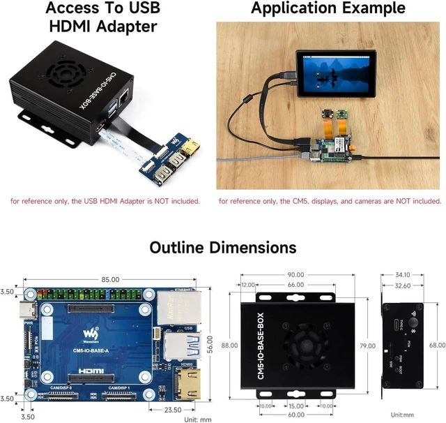 Alt view image 7 of 7 - Waveshare Mini Base Board, Mini-WaComputer Designed for Raspberry Pi Compute Module 5 (NOT Included), Including Metal Case and Power Supply