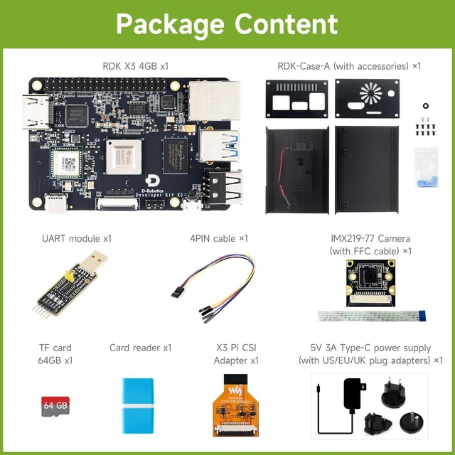 Alt view image 2 of 7 - Waveshare 4GB D-Robotics RDK X3 Developer Kit, Quad-core ARM Cortex-A53 Processer, 5Tops Edge Inference Capabilities, B, Bundle with RDK X3 Board, IMX219-77 Camera and Accessories (7 Items)