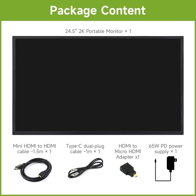 Alt view image 2 of 7 - Waveshare Luckfox 24.5inch 2K Portable Monitor with Stand, 2560 × 1440, 165Hz High Refresh Rate, 178° Viewing Angle, IPS Screen, Full-Featured Type-C Interface, No Touch