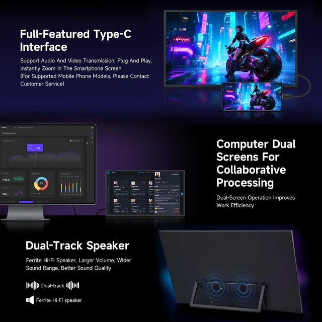 Alt view image 5 of 7 - Waveshare Luckfox 24.5inch 2K Portable Monitor with Stand, 2560 × 1440, 165Hz High Refresh Rate, 178° Viewing Angle, IPS Screen, Full-Featured Type-C Interface, No Touch