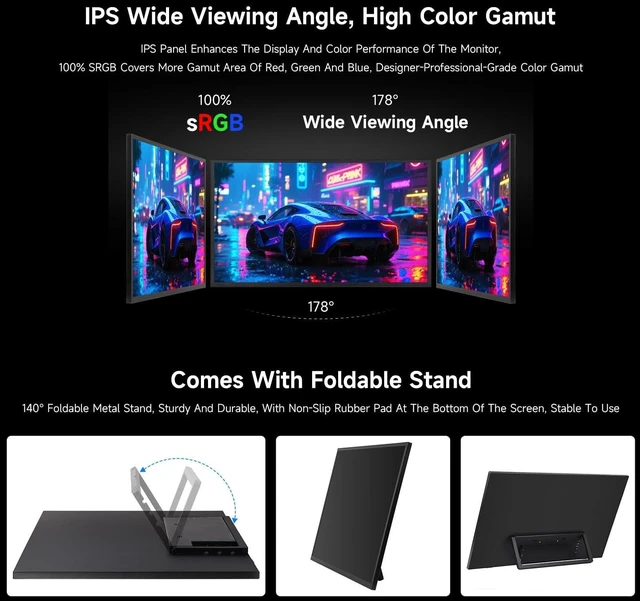 Alt view image 7 of 7 - Waveshare Luckfox 24.5inch 2K Portable Monitor with Stand, 2560 × 1440, 165Hz High Refresh Rate, 178° Viewing Angle, IPS Screen, Full-Featured Type-C Interface, No Touch