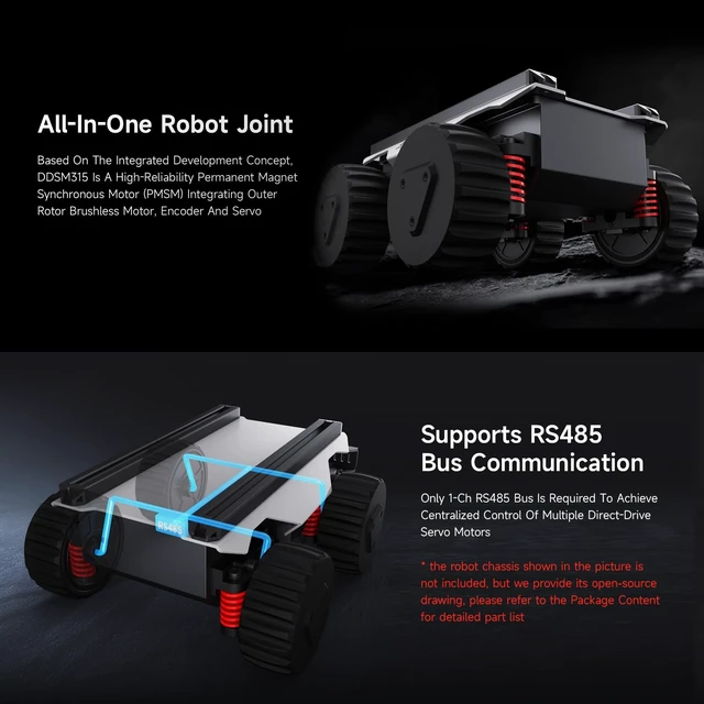 Alt view image 4 of 7 - Waveshare DDSM315 Direct Drive Servo Motor, Wide Speed Range Adjustable, Low Noise, All-in-One Design, Hub Motor, Supports Suspension Installation, Suitable for RC Car Robot DIY