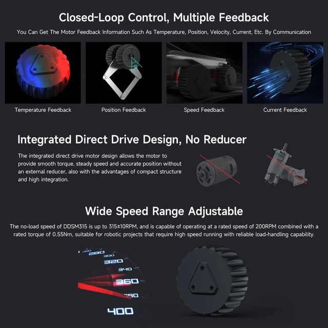 Alt view image 6 of 7 - Waveshare DDSM315 Direct Drive Servo Motor, Wide Speed Range Adjustable, Low Noise, All-in-One Design, Hub Motor, Supports Suspension Installation, Suitable for RC Car Robot DIY