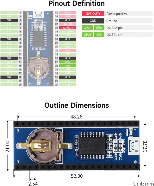 Alt view image 4 of 4 - Waveshare Precision RTC Module, Compatible with Raspberry Pi Pico, Real-Time Clock Module with DS3231 Chip, I2C Interface, Stackable Design, Dual Programmable Alarms
