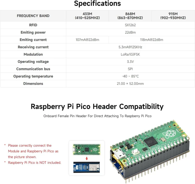 Alt view image 4 of 6 - Waveshare Pico SX1262 LoRa Node Module, Compatible with Raspberry Pi Pico, LoRaWAN Protocol Support, Long Range, Low Power, High Sensitivity Wireless Communication for IoT Projects