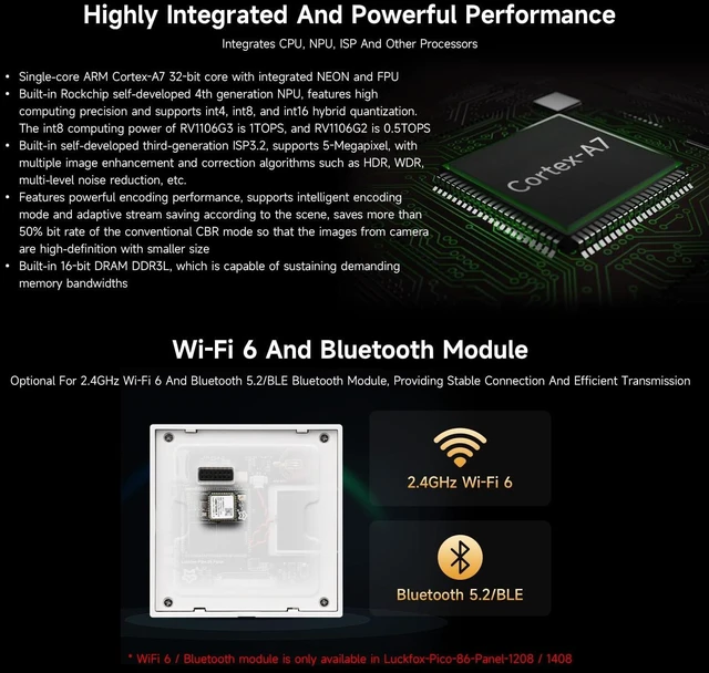 Alt view image 5 of 7 - Waveshare Luckfox Core1106 Smart 86 Box Development Board, RV1106G2, 0.5/1TOPS, 128MB/256MB DDR3L, ARM Cortex-A7 32-bit, Onboard 4inch 720 × 720 Pixel Touch Display, RS485 Interface, Without Wireless
