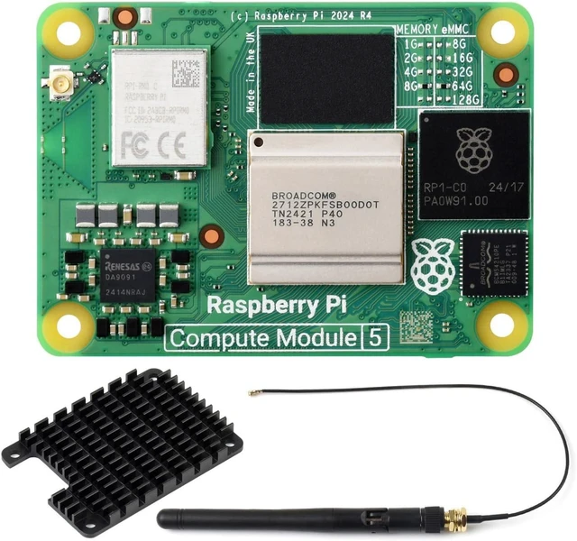 Main image of Waveshare CM5 Series, Comes with Ofiicial CM5108064, Antenna and Heatsink | Compatible with Raspberry Pi Compute Module 5, with Wireless / 8GB RAM / 64GB eMMC FLASH, High speed, large RAM, low power