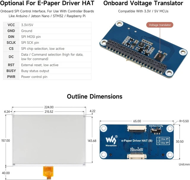 Alt view image 7 of 7 - waveshare 10.2inch e-Paper Display (G), e-Ink Display, 960x640, Red/Yellow/Black/White, SPI Interface, Without Driver Board, Raw Display Only